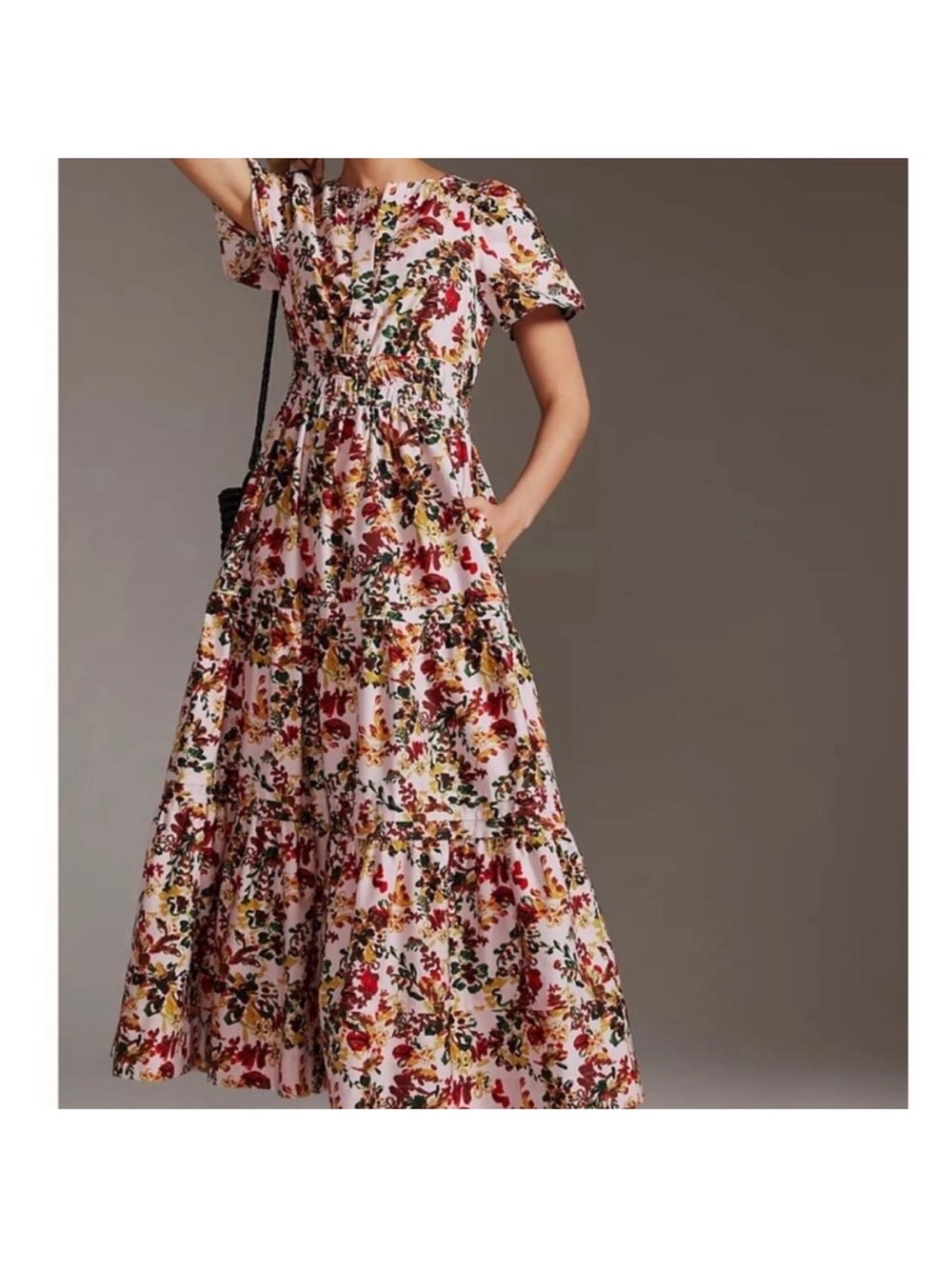 Anthropologie Somerset Floral Tiered Maxi Dress - Pink Multi floral